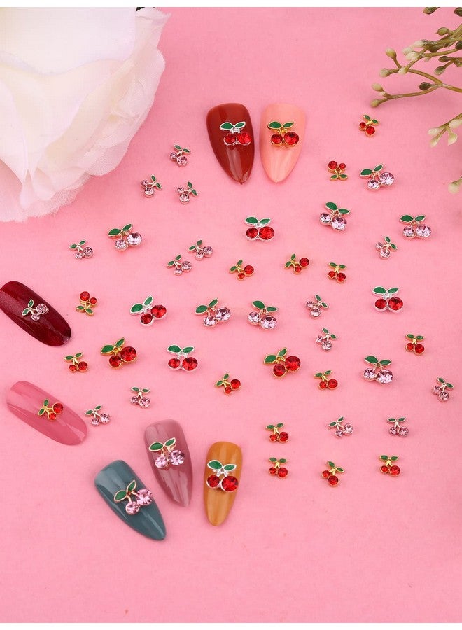 48Pcs Cherry Nail Rhinestones Kalolary 3D Valentine'S Charm Red Pink Fruit Diamond Crystal Nail Studs Alloy Nail Gems For Women Nail Art Decoration