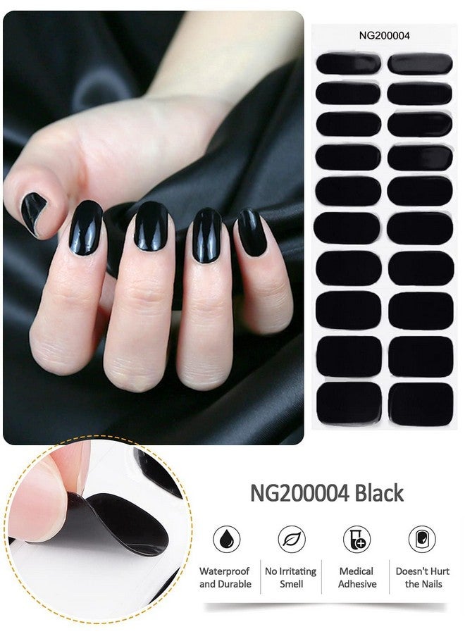 20Pcs Cured Gel Nail Polish Strips Ebanku Black Adhesive Full Wrap Gel Nail Art Sticker Waterproof Gel Nail Wrap Stickers With Nail File And Stick（Uv/Led Lamp Required）