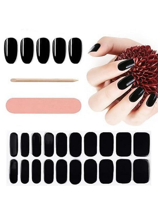 20Pcs Cured Gel Nail Polish Strips Ebanku Black Adhesive Full Wrap Gel Nail Art Sticker Waterproof Gel Nail Wrap Stickers With Nail File And Stick（Uv/Led Lamp Required）