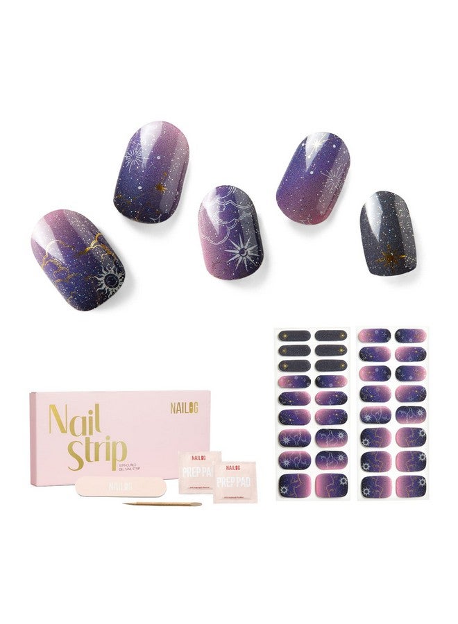 Semi Cured Gel Nail Strips 34 Pcs Long Lasting Nail Polish Sticker Wraps With Glossy Gel Finish Constellation