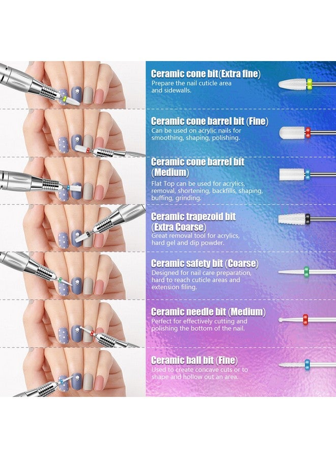 30Pcs Nail Drill Bits Set With 30 Holes Holder 3/32 Inch 12Pcs Tungsten Carbide Bits& 7Pcs Diamond Carbide Drill Bits For Nails&7Pcs Ceramic Nail Bits&2Pcs Quartz Pointed Nail Bits For Nail Drill