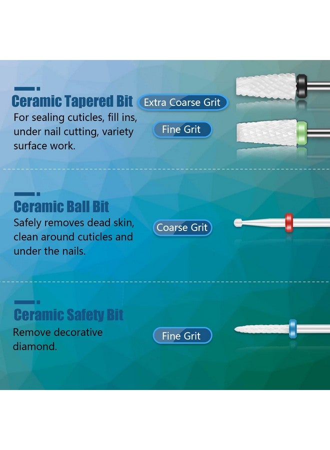10Pcs Ceramic Nail Drill Bits Set 3/32 Inch Professional Drill Bits For Nails Cuticle Remover For Acrylic Electric Manicure Pedicure Nail File Machine
