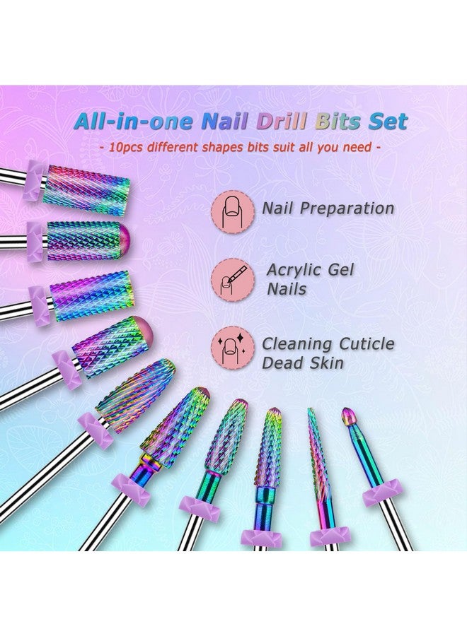 10Pcs Nail Drill Bits Sets Depvko Professional Tungsten Carbide Drill Bit For Nails 3/32 Inch Electric Bits Acrylic Gel Nails Polishing Cuticle Remover Tools For Manicure Pedicure Salon Home