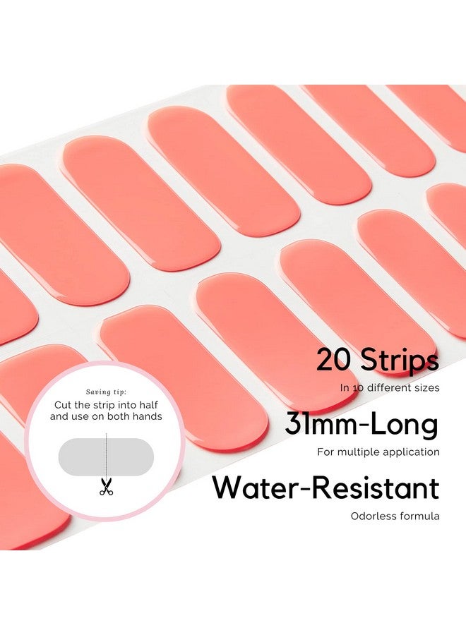 Semi Cured Gel Nail Strips (20 Extra Long Stickers/Wraps) Glossy & Long Lasting Soft Gel Finishing Coral