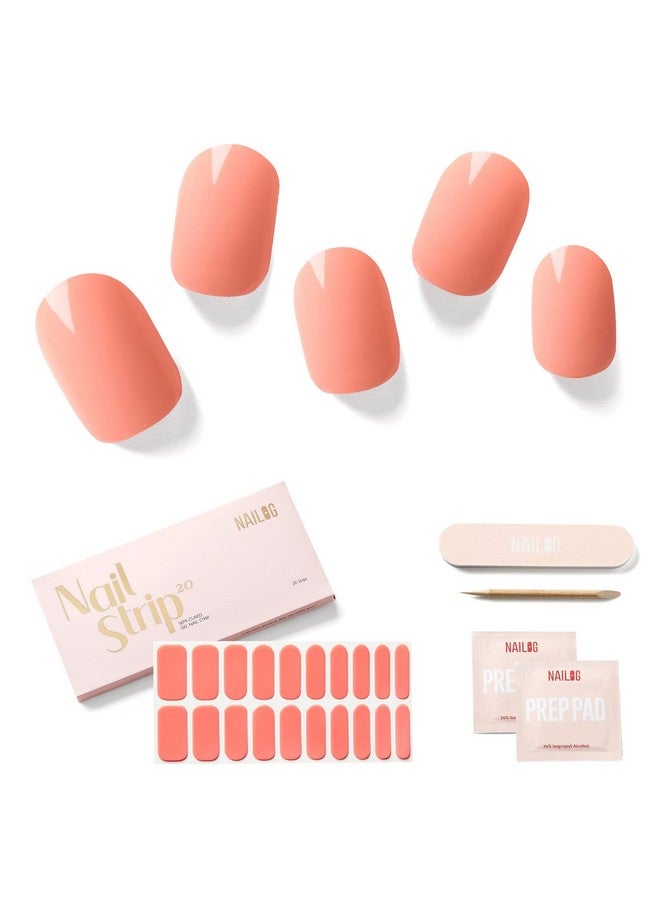Semi Cured Gel Nail Strips (20 Extra Long Stickers/Wraps) Glossy & Long Lasting Soft Gel Finishing Coral