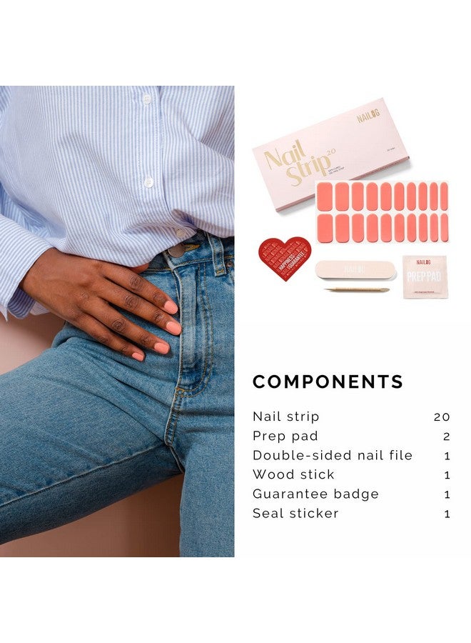 Semi Cured Gel Nail Strips (20 Extra Long Stickers/Wraps) Glossy & Long Lasting Soft Gel Finishing Coral