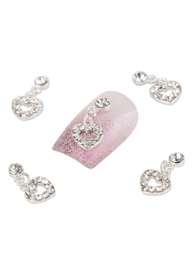 10 Pcs Fashion Nail Charms Silver Dangle Sweet Love Heart 3D Crystal Rhinestone Nail Art Tips Slice Decoration For Women Girls Ladies