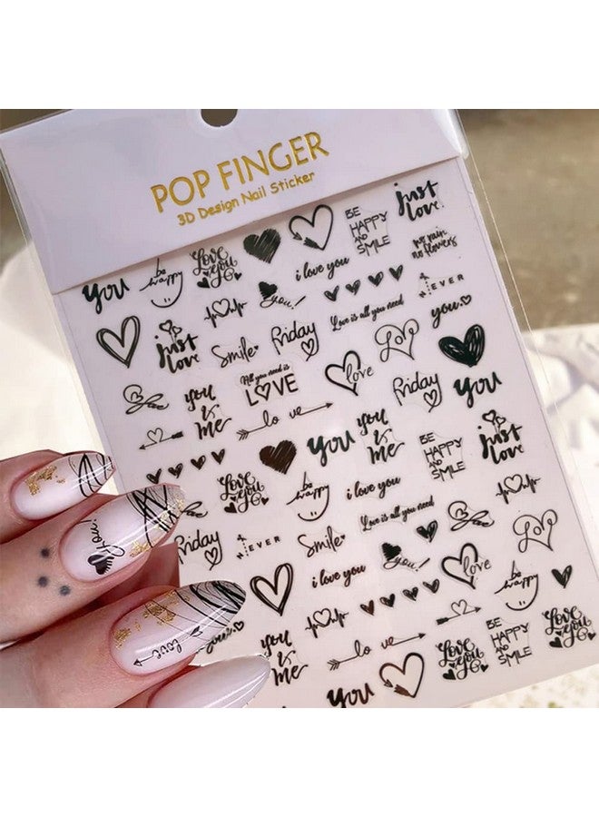 6 Sheets Heart Nail Art Stickers Letters Nail Decals 3D Selfadhesive Valentine'S Day Nail Art Supplies Heart Love English Alphabet Nail Stickers Diy Gold Nail Designs Manicure Decoration For Women