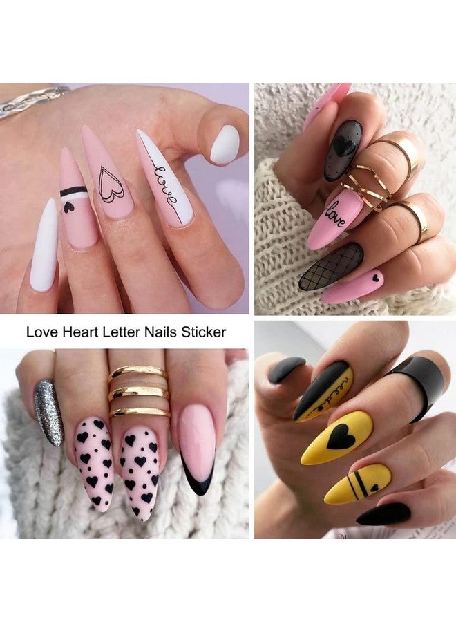 6 Sheets Heart Nail Art Stickers Letters Nail Decals 3D Selfadhesive Valentine'S Day Nail Art Supplies Heart Love English Alphabet Nail Stickers Diy Gold Nail Designs Manicure Decoration For Women