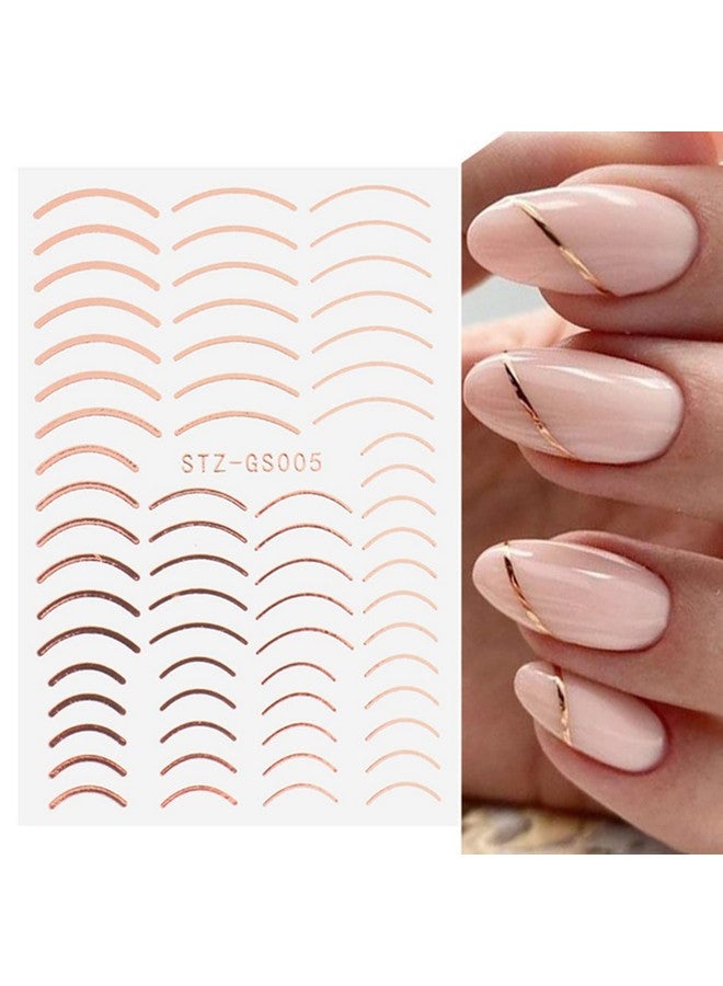 8 Sheets Line Nail Art Stickers Rose Gold Silver Metal Nail Stickers Nail Art Supplies 3D Metallic Curve Stripe Wave Lines Nail Decals French Nail Designs Accessories Striping Tape Wavy Nail Decor