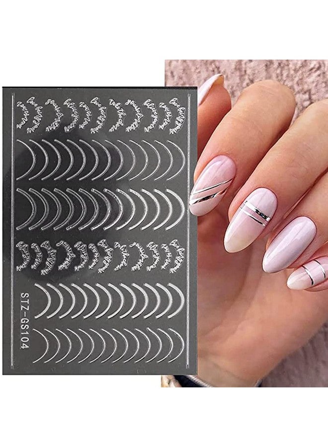 8 Sheets Line Nail Art Stickers Rose Gold Silver Metal Nail Stickers Nail Art Supplies 3D Metallic Curve Stripe Wave Lines Nail Decals French Nail Designs Accessories Striping Tape Wavy Nail Decor