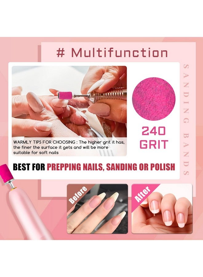 Nails Sanding Bands 240Grit Sanding Band For Nail Drill 200Pcs Pink Sanding Band 240 Grit Fine Sanding Bands With 3/32” Sanding Bit For Natural Nail And Gel Nail Sand Band Set Great For Manicure