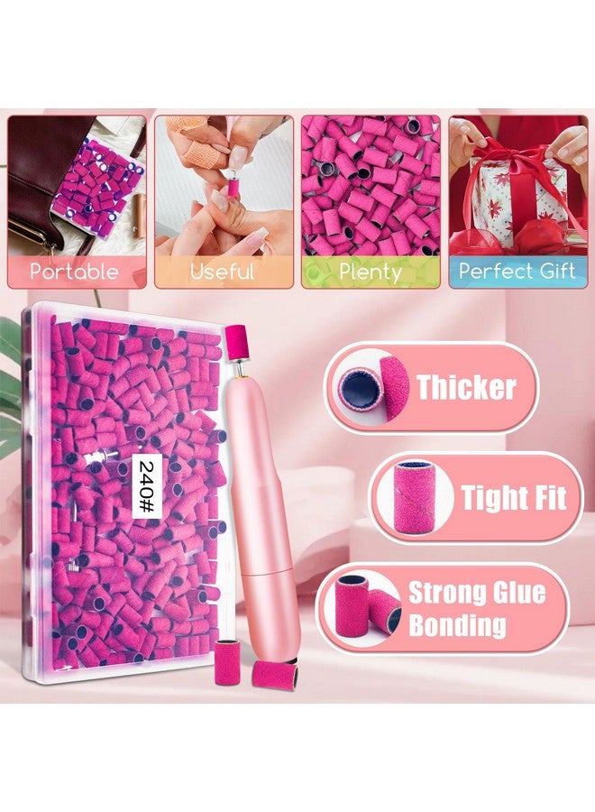 Nails Sanding Bands 240Grit Sanding Band For Nail Drill 200Pcs Pink Sanding Band 240 Grit Fine Sanding Bands With 3/32” Sanding Bit For Natural Nail And Gel Nail Sand Band Set Great For Manicure