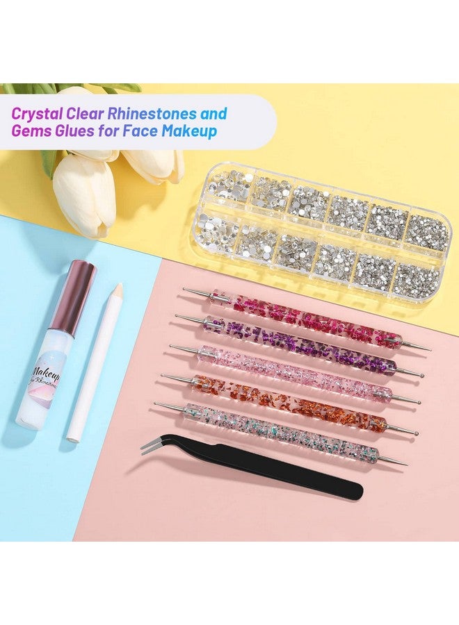 3600Pcs Gems Rhinestones With Makeup Glue Tweezers Dotting Tools For Face Nail Art Body Hair Eye Jewels Crafts Decoration