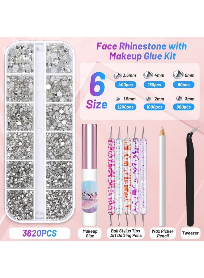 3600Pcs Gems Rhinestones With Makeup Glue Tweezers Dotting Tools For Face Nail Art Body Hair Eye Jewels Crafts Decoration