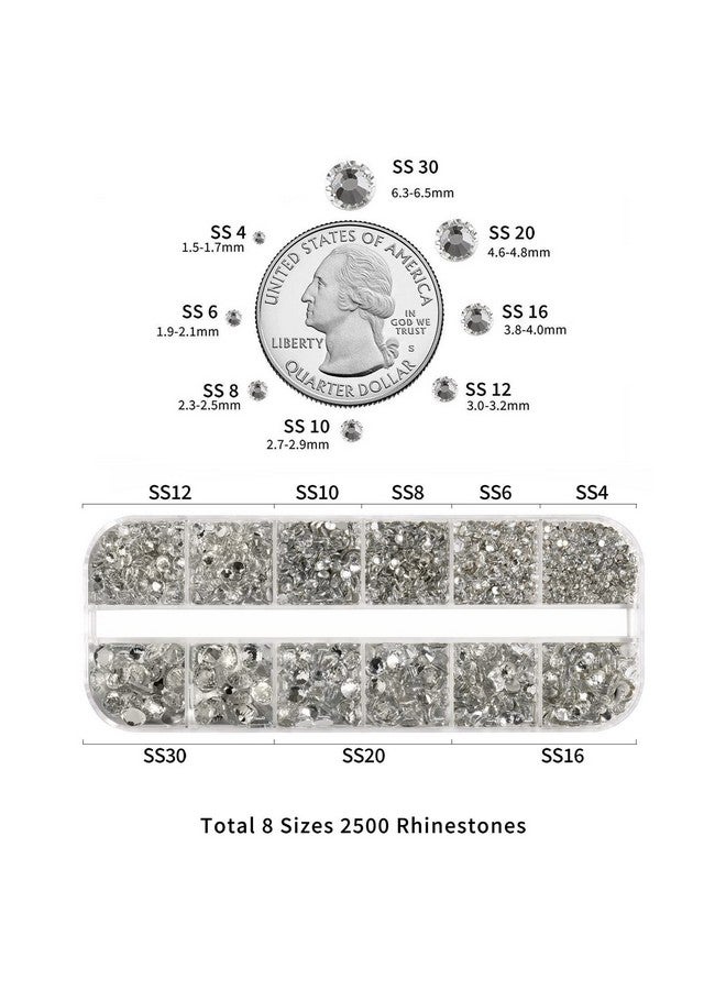 Rhinestones For Makeup8 Sizes 2500Pcs Crystal Flatback Rhinestones Face Gems For Nails Crafts With Tweezers And Wax Pencilclearss4Ss30