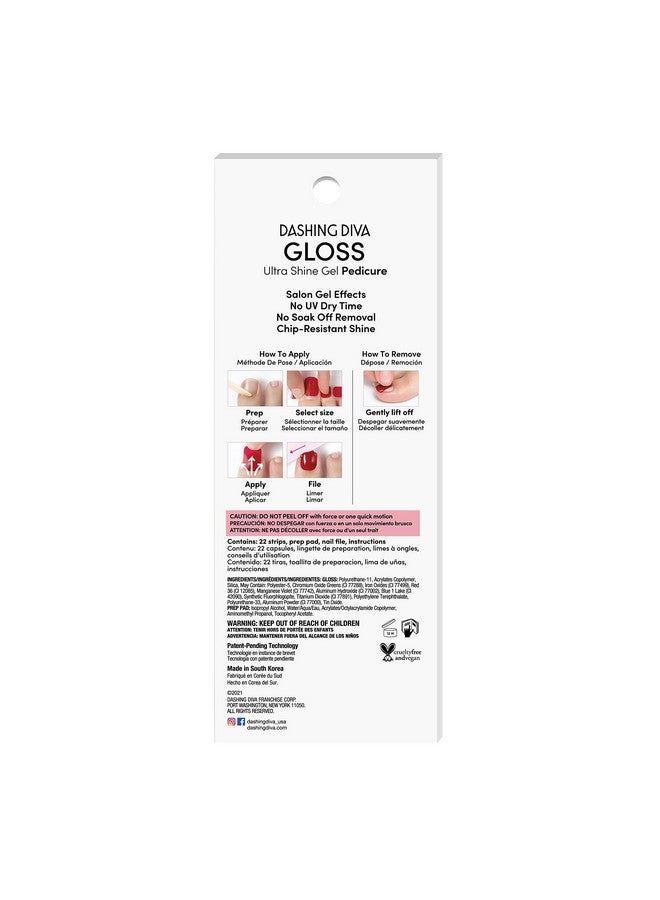 Gloss Pedicure Nail Strips Shocking Pink Uv Free Chip Resistant Long Lasting Gel Pedicure Stickers Contains 22 Nail Wraps 1 Prep Pad 1 Nail File