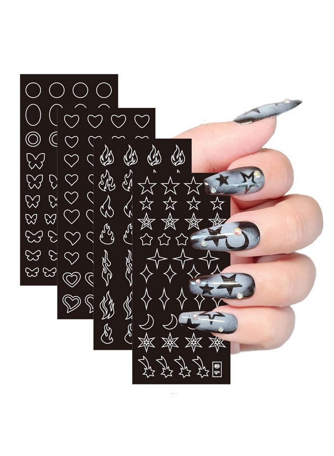 24 Sheets Airbrush Stencils Nail Stickers For Nail Art French Nail Decals Printing Template Stencil Tool Moon Stars Heart Butterfly French Design Hollow (154 Designs)