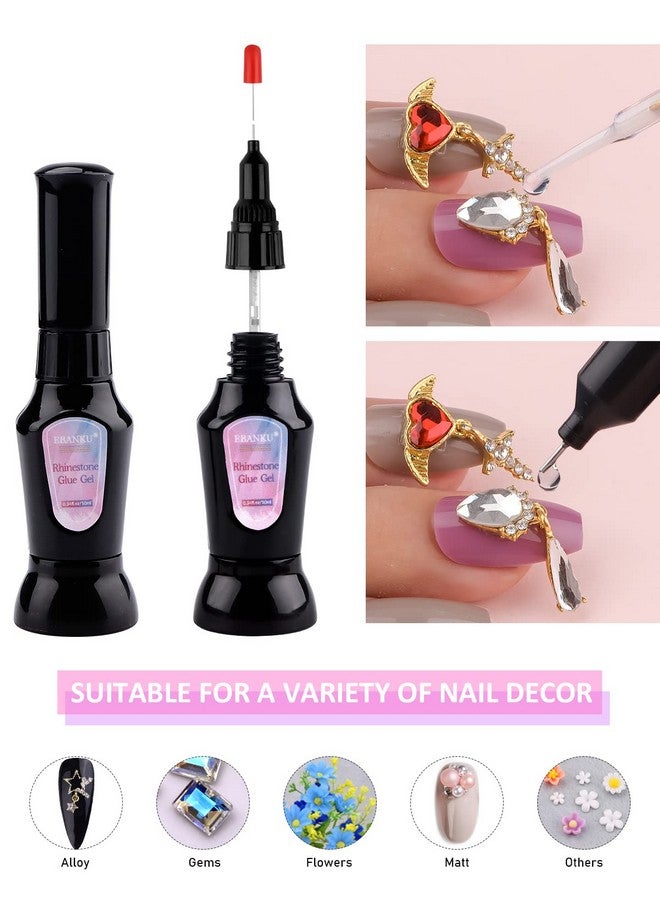 2Pcs Rhinestone Glue For Nails Ebanku Clear Press On Nail Tips Gems Jewel Glue With Brush Acrylic Fake Nail Glue Diy Nail Decoration Supplies (20Ml)