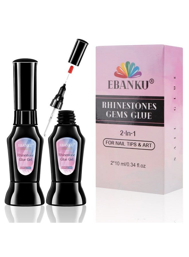 2Pcs Rhinestone Glue For Nails Ebanku Clear Press On Nail Tips Gems Jewel Glue With Brush Acrylic Fake Nail Glue Diy Nail Decoration Supplies (20Ml)