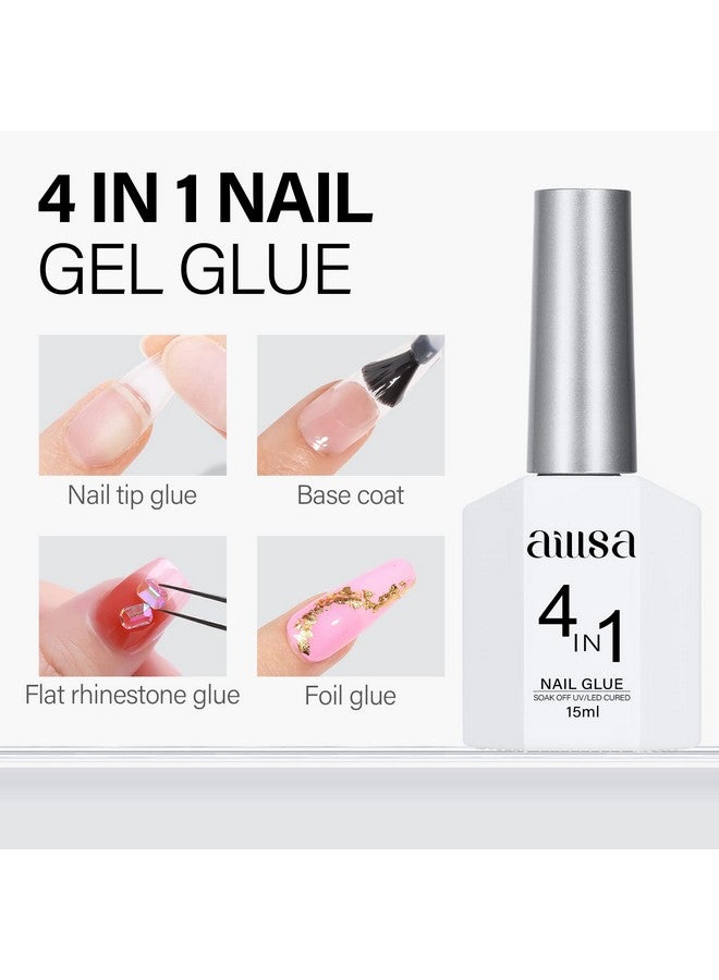 Gel Nail Glue For Acrylic Nails 4 In 1 Super Strong Nail Gel Glue For Fake Nail Tips15Ml High Capacity Long Lasting Brush On Nail Glue For Rhinestone Pearl Foil (U V Lamp Curing Needed)