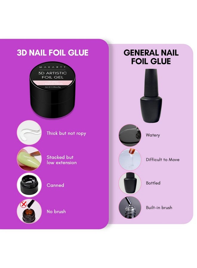 3D Nail Foil Glue 8Ml Foil Transfer Gel Foil Adhesive Glue For Nail Foil Sheets Nail Foil Kit For 3D Gel Nail Art Linear/Shell/Ripple Design Manicure Salon Diy Uv Lamp Required