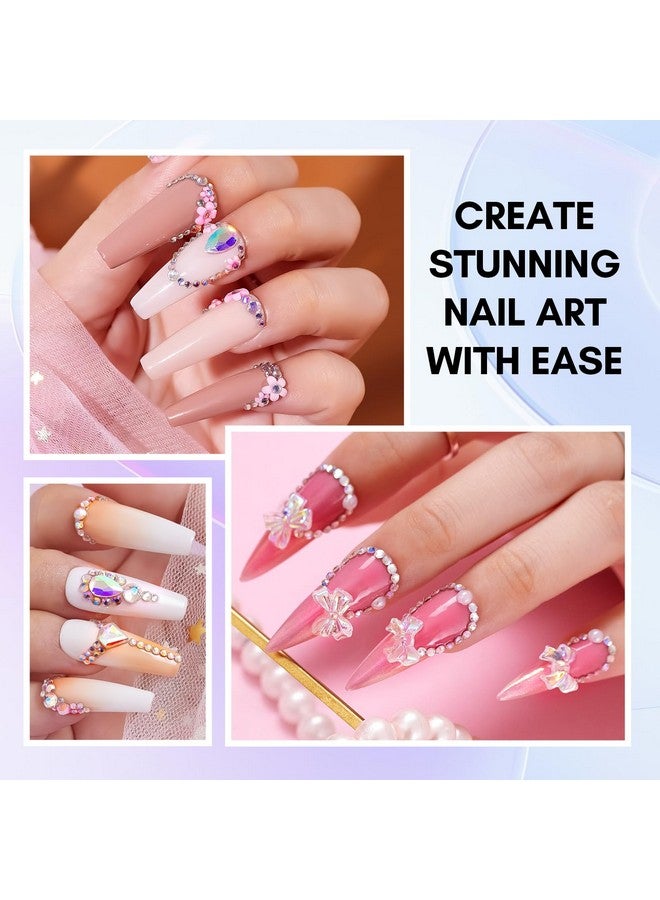 Nail Rhinestone Glue Kit 15Ml Gel Nail Glue With Ab Rhinestone Crystals 3D Nail Art Valentine'S Day Decor Flowers Pearls Dualend Nail Art Brush Tweezer Acrylic Nail Supply For Nail Techs Diy