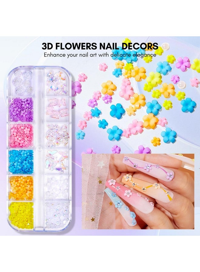 Nail Rhinestone Glue Kit 15Ml Gel Nail Glue With Ab Rhinestone Crystals 3D Nail Art Valentine'S Day Decor Flowers Pearls Dualend Nail Art Brush Tweezer Acrylic Nail Supply For Nail Techs Diy