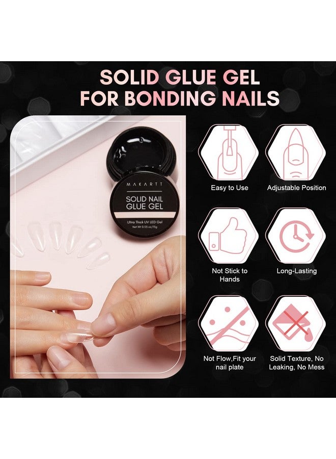 Nail Tips And Glue Gel Kit Solid Nail Glue Gel 15Ml With 500Pcs Almond Medium Prebuffed Soft Gel Nails Tips Full Cover & Portable Mini Nail Lamp And Nail Gel Base Coat Nail Art Diy Manicure