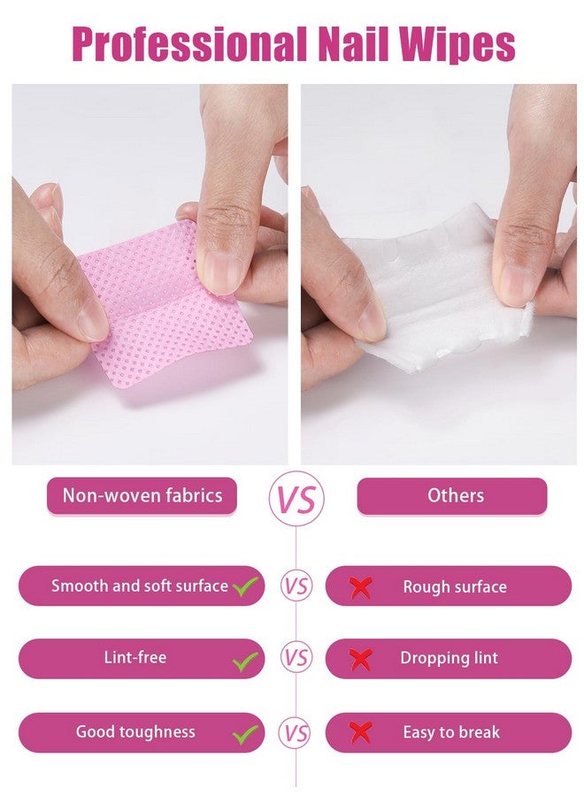 Lint Free Nail Wipes 400 Pcs Nonwoven Fabric Nail Cleaning Pads Pink Lash Extensions Glue Cleaning Wipes Nail Salon Supplies (400 Pcs)