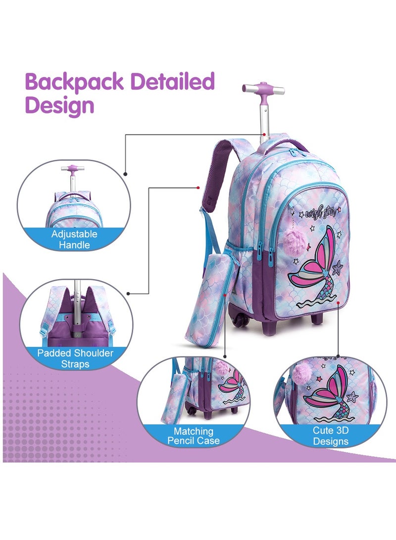 18 Inch Set Of 3 Trolley School Bag With Lunch Bag And Pencil Case Mermaid - Purple