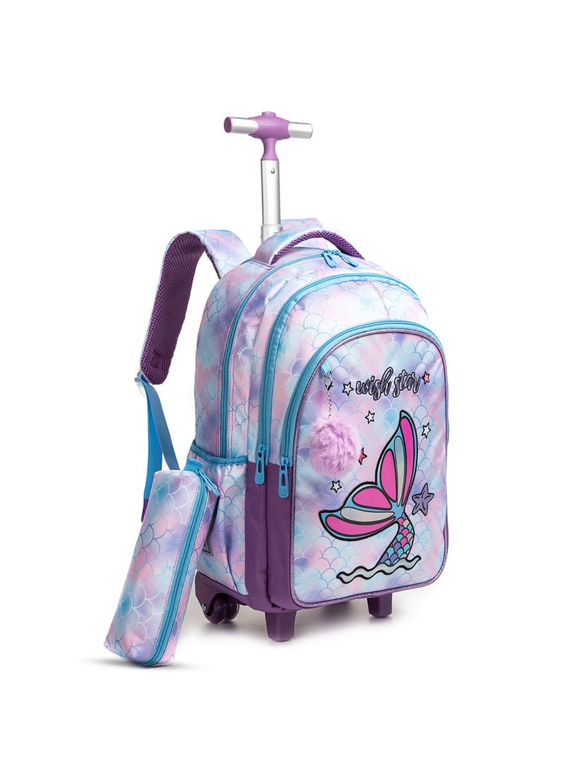 18 Inch Set Of 3 Trolley School Bag With Lunch Bag And Pencil Case Mermaid - Purple