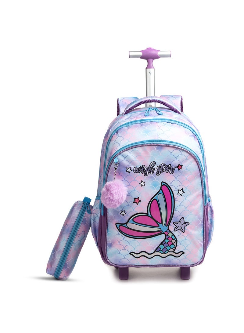 18 Inch Set Of 3 Trolley School Bag With Lunch Bag And Pencil Case Mermaid - Purple