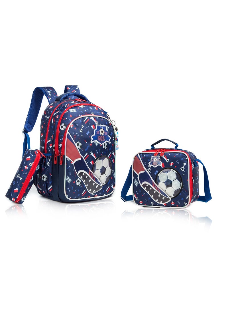 17 Inch Set Of 3 School Bag With Lunch Bag And Pencil Case Football - Blue