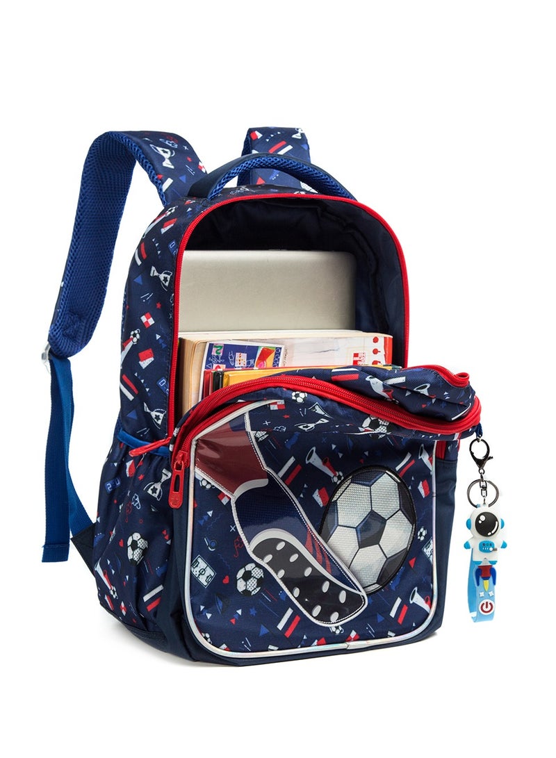 17 Inch Set Of 3 School Bag With Lunch Bag And Pencil Case Football - Blue