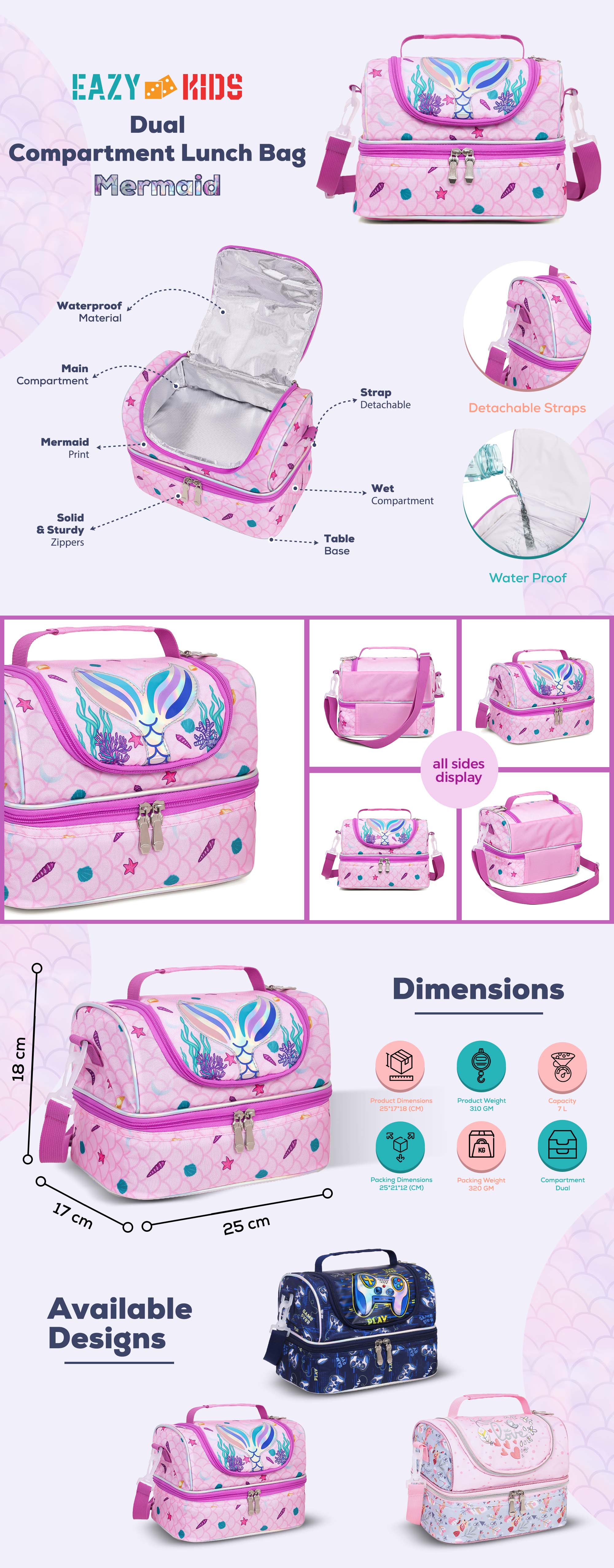 Eazy Kids Dual Compartment Lunch Bag Mermaid - Purple