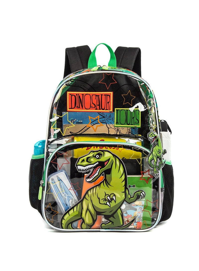 17 Inch Set Of 3 School Bag With Lunch Bag And Pencil Case Dinosaur - Black