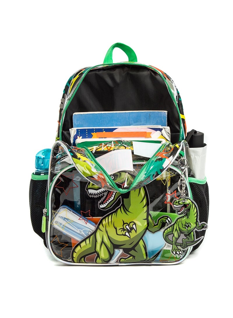 17 Inch Set Of 3 School Bag With Lunch Bag And Pencil Case Dinosaur - Black