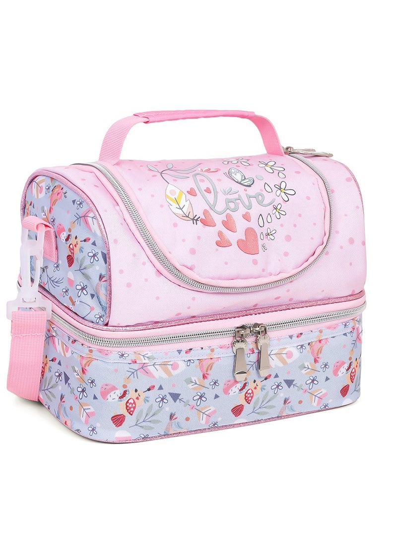 Dual Compartment Lunch Bag Love - Pink