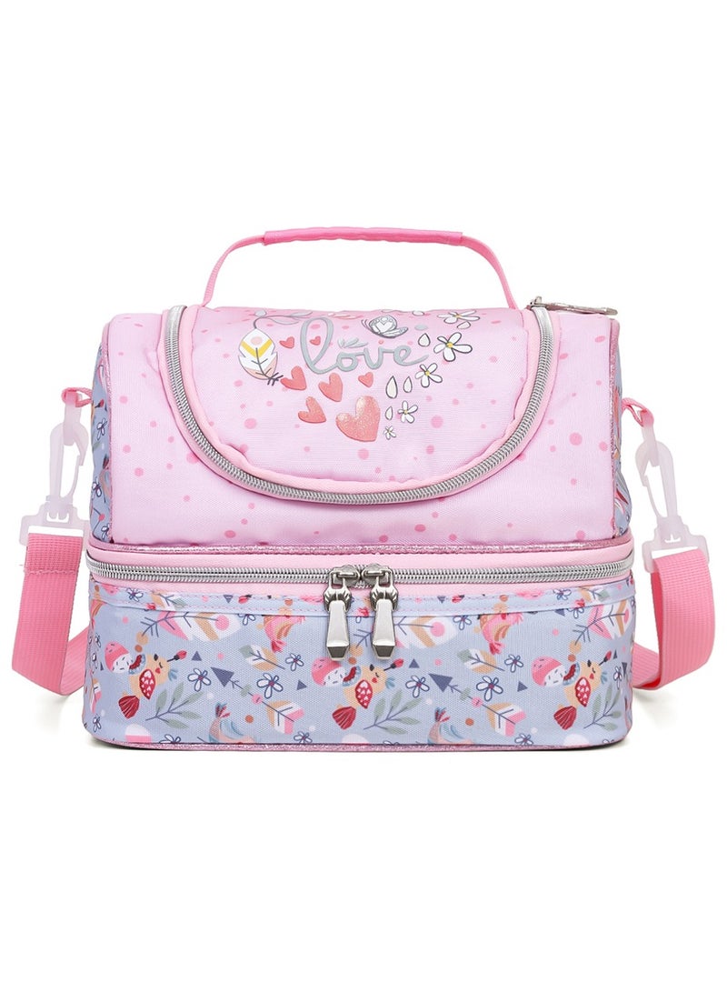 Dual Compartment Lunch Bag Love - Pink