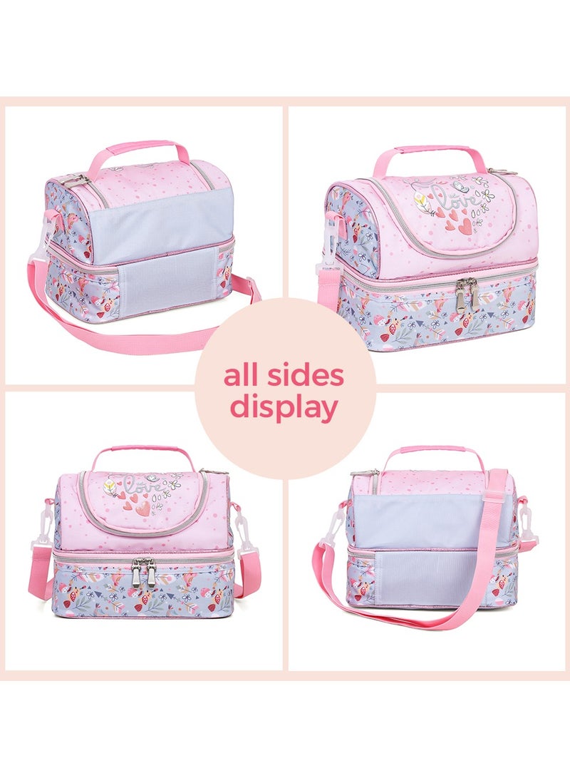 Dual Compartment Lunch Bag Love - Pink