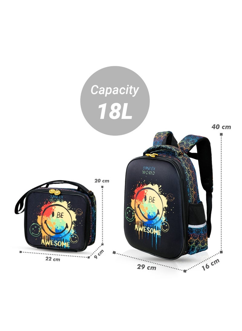 17 Inch Set Of 3 School Bag With Lunch Bag And Pencil Case Awesome - Black