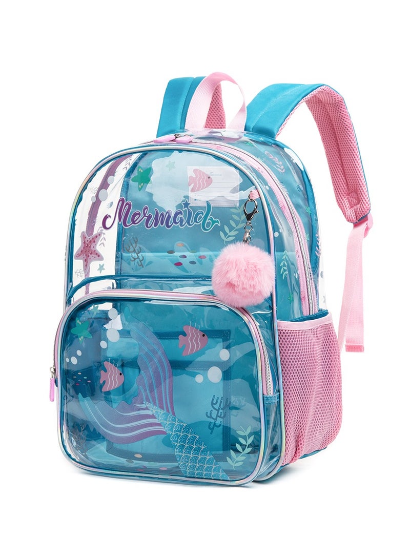 17 Inch Set Of 3 School Bag With Lunch Bag And Pencil Case Mermaid-Blue