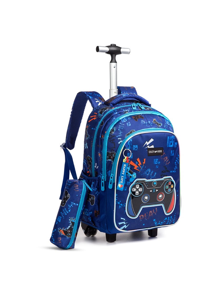 18 Inch Set Of 3 Trolley School Bag With Lunch Bag And Pencil Case Gamer - Blue