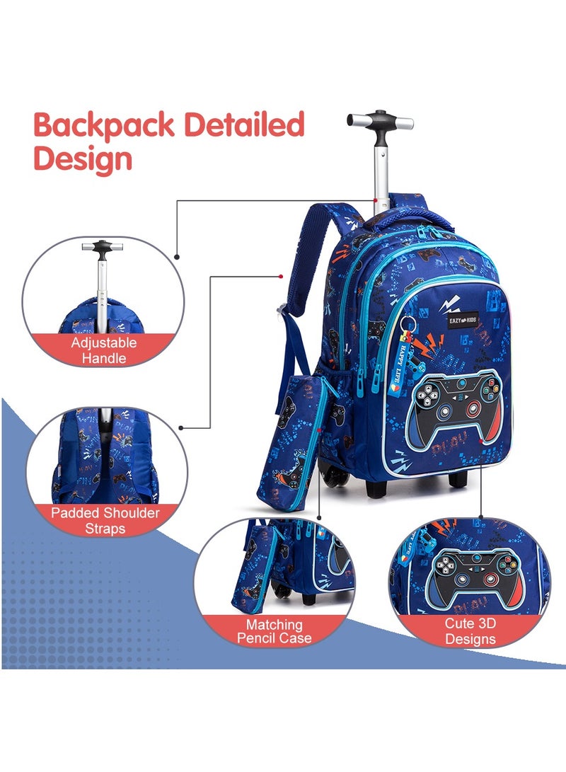 18 Inch Set Of 3 Trolley School Bag With Lunch Bag And Pencil Case Gamer - Blue