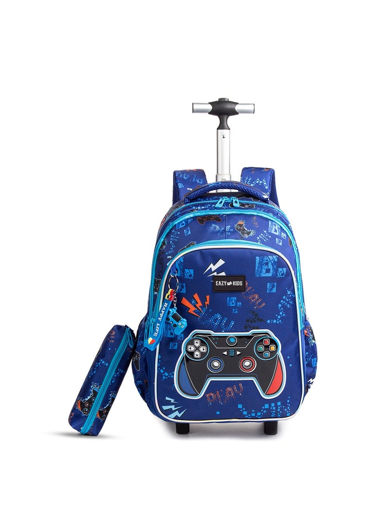 18 Inch Set Of 3 Trolley School Bag With Lunch Bag And Pencil Case Gamer - Blue