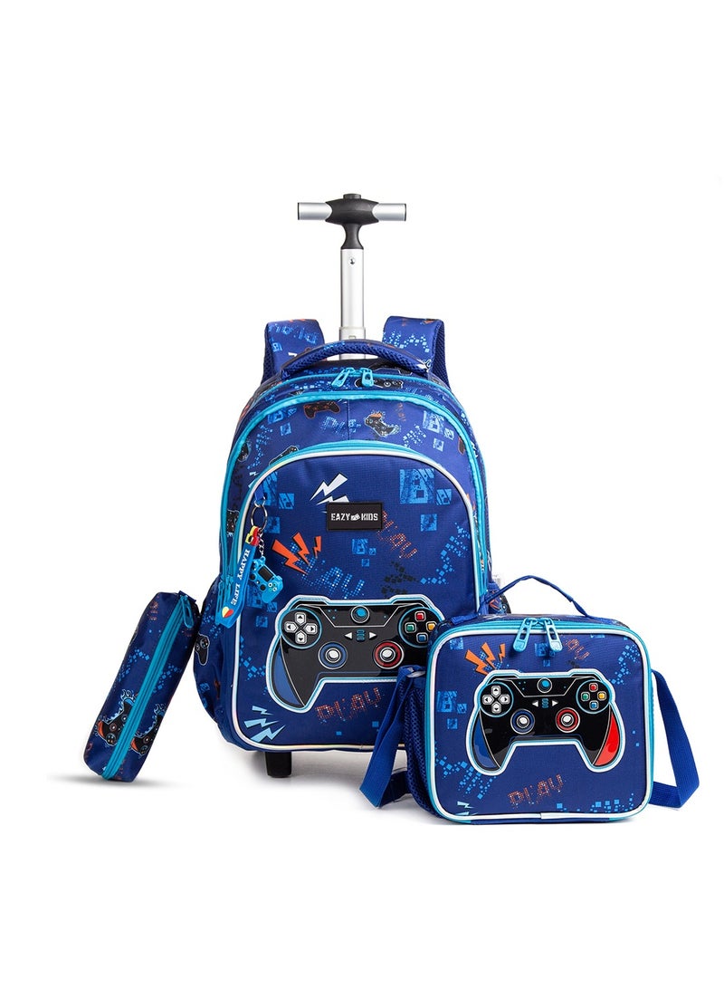 18 Inch Set Of 3 Trolley School Bag With Lunch Bag And Pencil Case Gamer - Blue