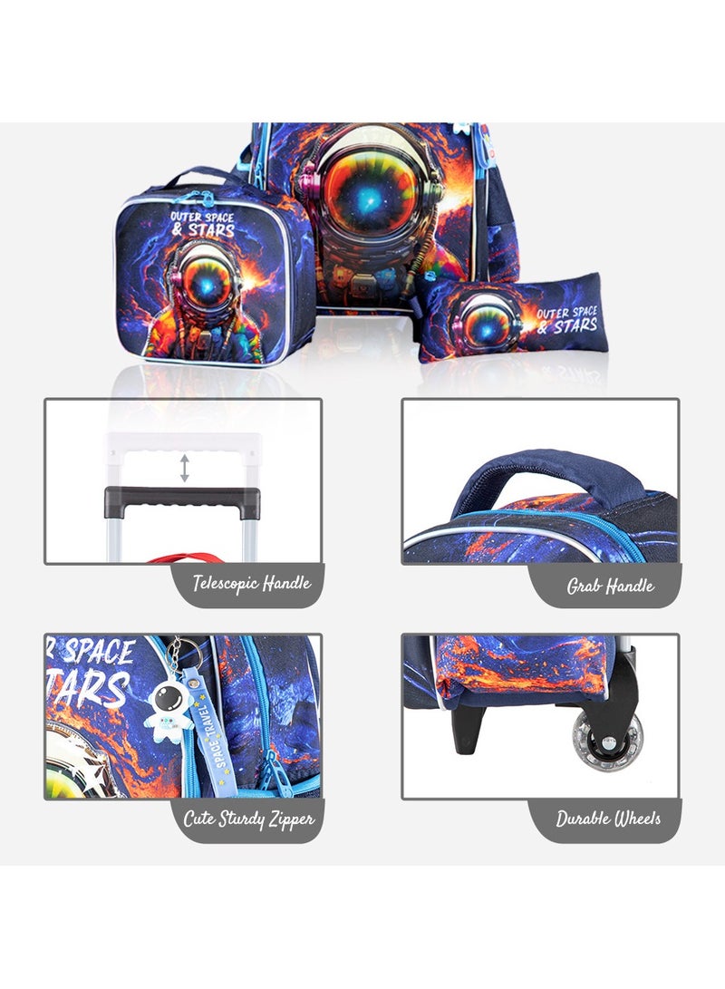 16 Inch Set Of 3 Trolley School Bag With Lunch Bag And Pencil Case Outer Space - Blue