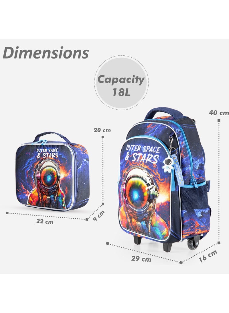 16 Inch Set Of 3 Trolley School Bag With Lunch Bag And Pencil Case Outer Space - Blue