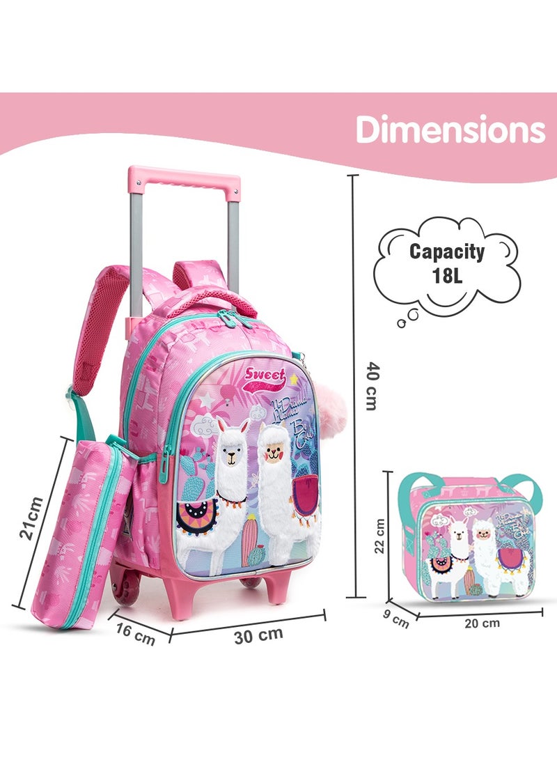 16 Inch Set Of 3 Trolley School Bag With Lunch Bag And Pencil Case Lama - Pink